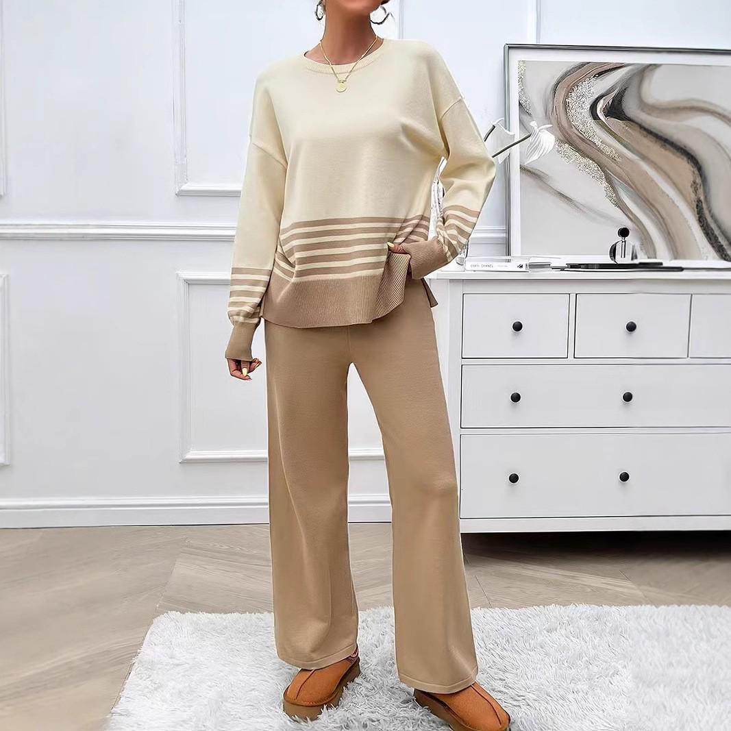 

Женский трикотажный комплект колор-блок на осень/зиму - 2 предмета One Size хаки