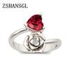 Simple Female Rings  Sterling Silver Love Heart Cute Red Zircon&Flower Enamel Finger Rings for Women Wedding Bijoux
