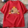 Capybara Swimming with Oranges Tshirts Oversize T Shirt Unisex Cotton Shrot Sleeve Cartoon Animal Tshirt Round Neck Top Clothes