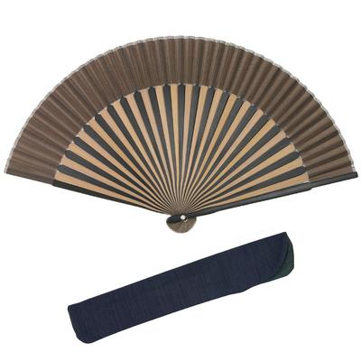 Folding Pure Bamboo Set of Two Fan for Women [KYOETSU] [Kyoetsu] Fan, Silk, Plain, Two-tone Black, (fan, Bag) (15)