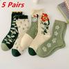 5 Pairs Lot Women Socks Cotton Japanese Korean Style Cute Flower Print Hajuruku Kawaii Floral Breathable Casual Sweet Socks