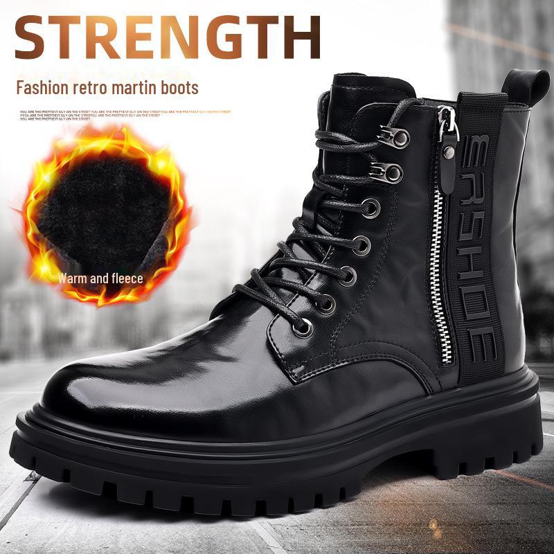 2023 Autumn Men's Black High-Top Martin Boots: Versatile British Style Casual Short Workwear