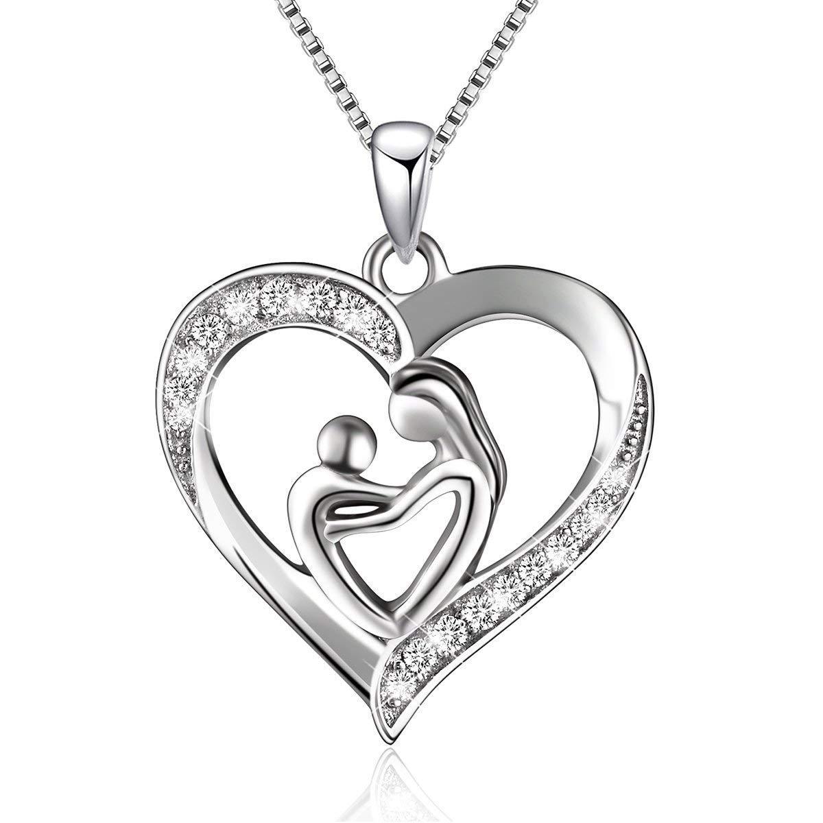 Mother s Day Gift Creative Heart Mother And Son Necklace Women Micro Inlaid Zircon Embrace Collarbone Chain