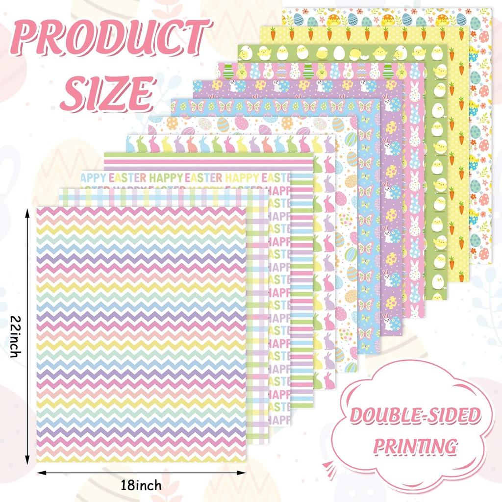 Whaline 12Pcs Easter Cotton Fabric Bundles 18 X 22 Inch Easter Bunny Egg Carrot Printed Fat Quarters Happy Easter Quilting Patchwork Squares Sewing