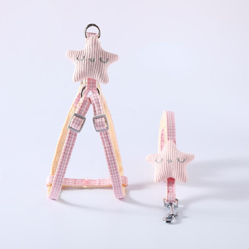 Dog Leash and Collar Set Cute Starfish Puppy Kitten Harness Striped Cotton Halter 4 Color for Little Dogs Leads Cat