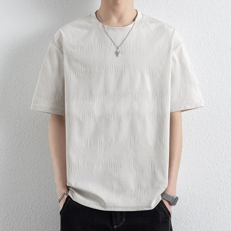 

Large Size High-end Simple Short-sleeved T-shirt Men s Loose Solid Color T-shirt 2XL абрикосовый света