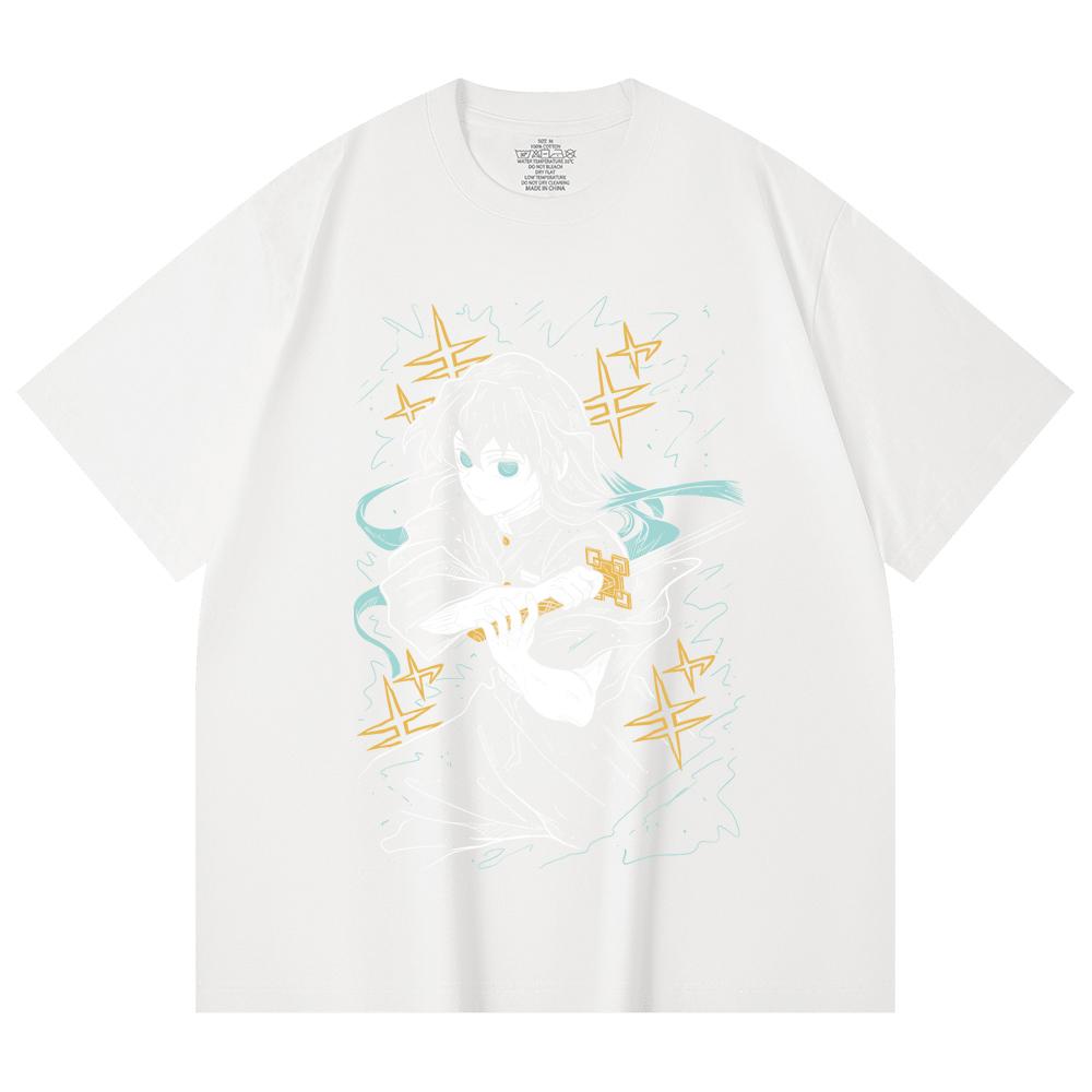 230 g/m² 100% Baumwolle Demon Slayer V46 Tokito Aufdruck Unisex Schweres Baumwoll-T-Shirt