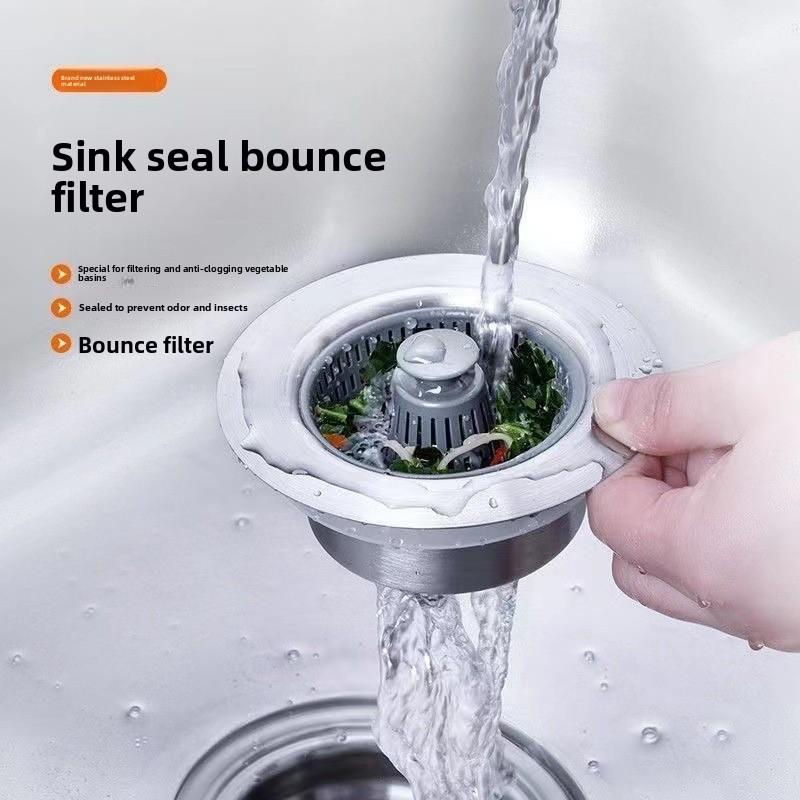Stainless Steel Kitchen Sink Spring Core Leakage Plug, Filter Screen Drain, Laundry Sink, Vegetable Washing Basin, Basket Drain Plug