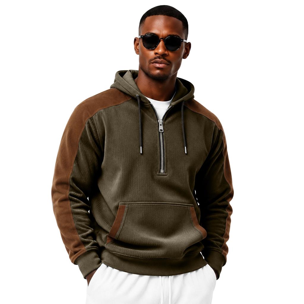 Men's Corduroy Hoodie Casual Long Sleeve Sweatshirt for Fall and Winter