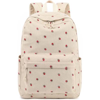 Teen Girl School Bag Elementary School High School Corduroy Strawberry Printed Computer Backpack Backpack Female