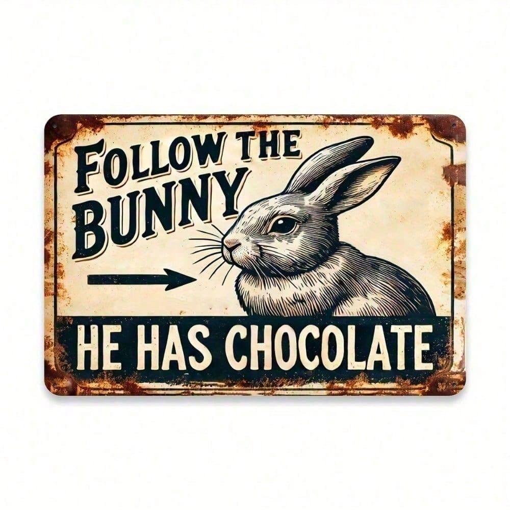 Vintage Rabbit Metal Sign 8x12 Inch Rustic Easter Bunny Decor Distressed Wall Art for Home Garden Patio