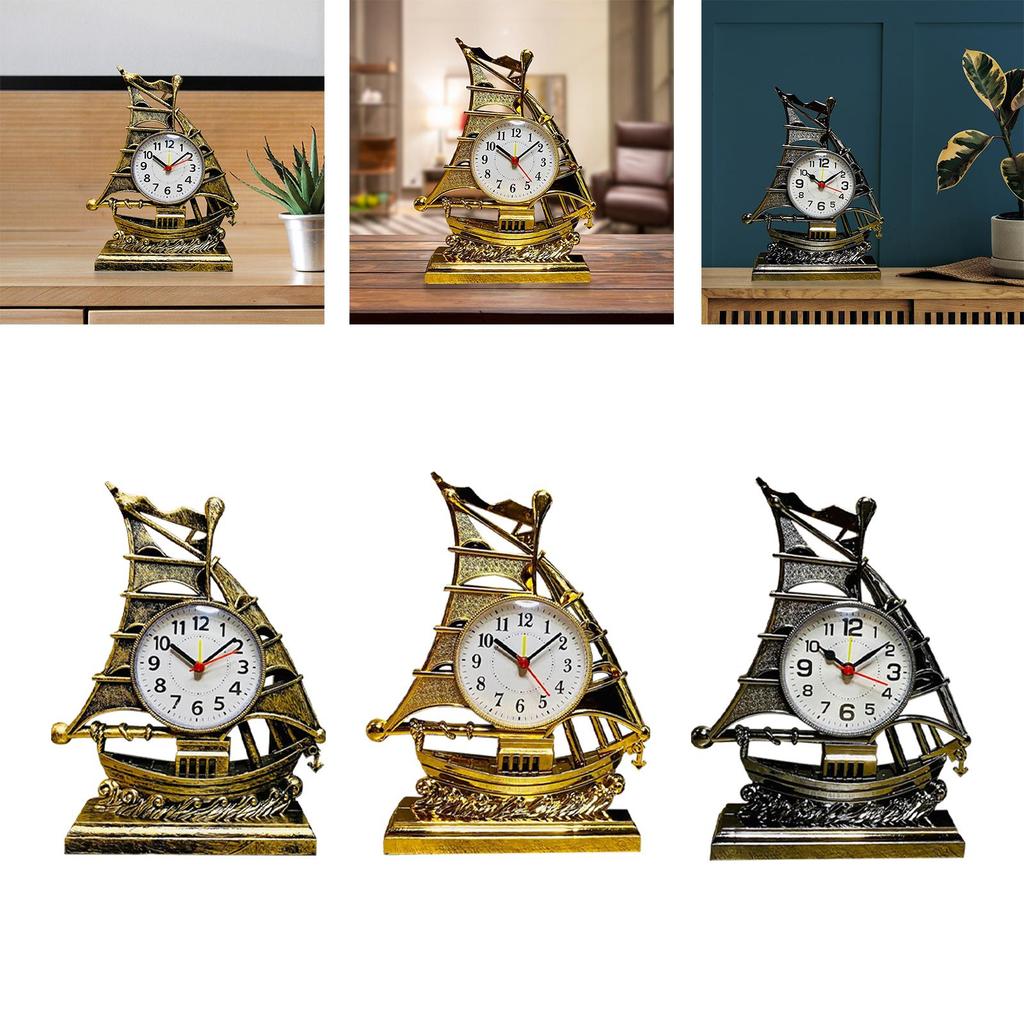 Desk Clock Sailing Figurine Table Clocks for Bedrooms Office Living Room