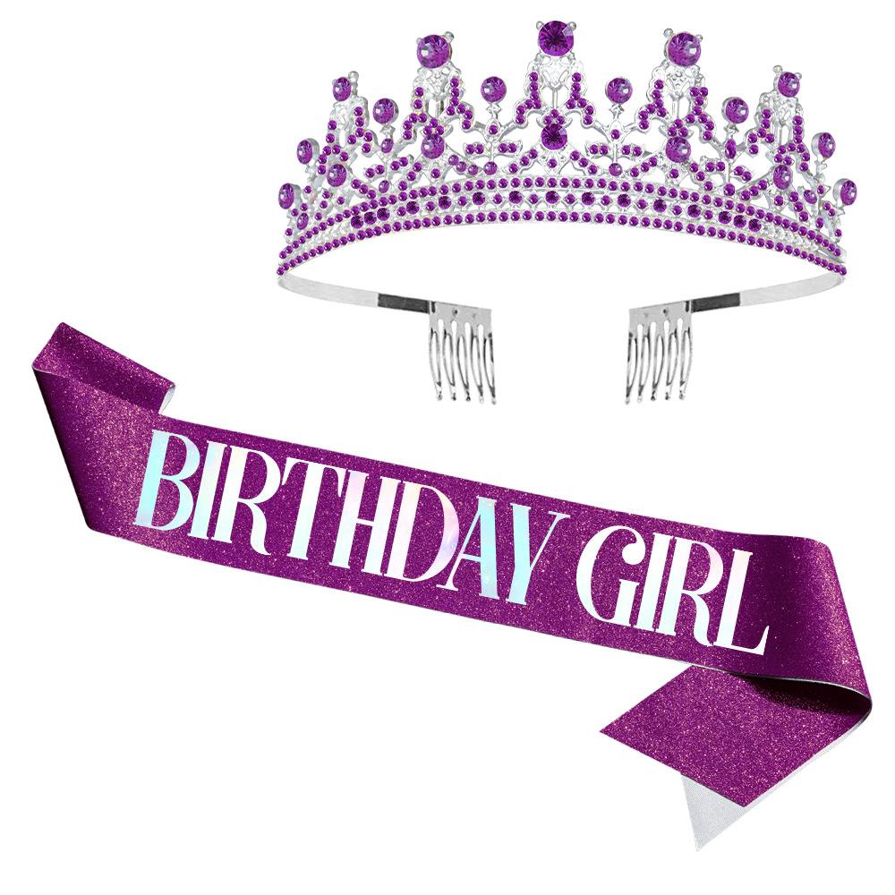 1Set Birthday Girl Satin Sash Rhinestone Crystal Tiara Crown for Women Girls Birthday Party Decorations A Sense of Atmosphere