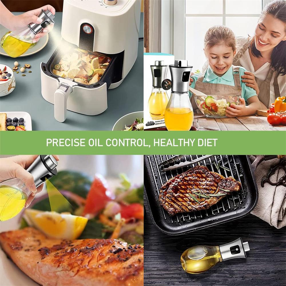 Oil Sprayer Extremely Precise Oil Spray Bottle with funnelMade of Stainless Steel and Glass 200ML Oil Sprayer for Cooking