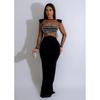 Women's Mesh Hot Drilling Long Sleeve Long Skirt Dress