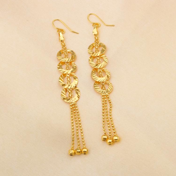 Gold Plated Net Red Hot Style Korean Personality Temperament Long Disc String Tassel Earrings Female Wedding Jewelry