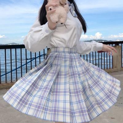 3Pcs Frauen Anime Schuluniform Set Plissee Röcke Sommer JK Langarm Shirt Jacke Mit Mini Rock Anzug