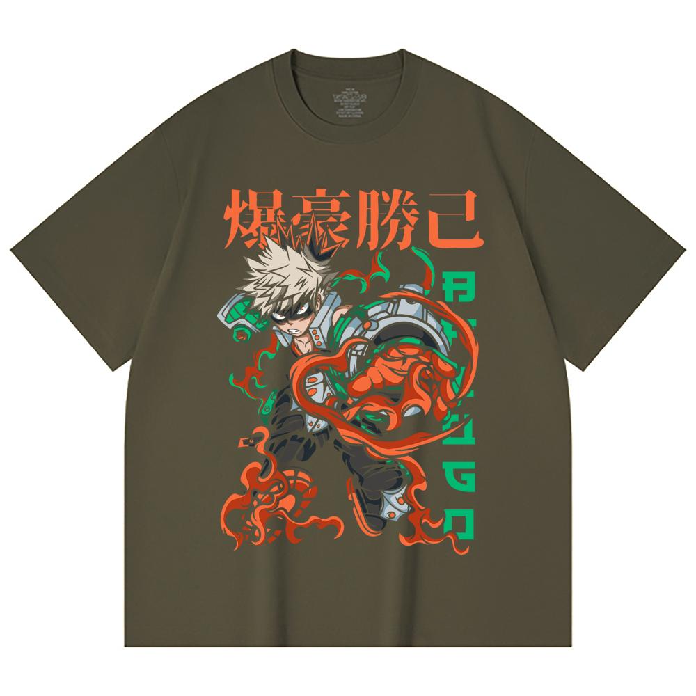 230 Gsm 100% Cotton My Hero Academia V14 Bakugo Print Unisex Heavy Cotton T Shirt