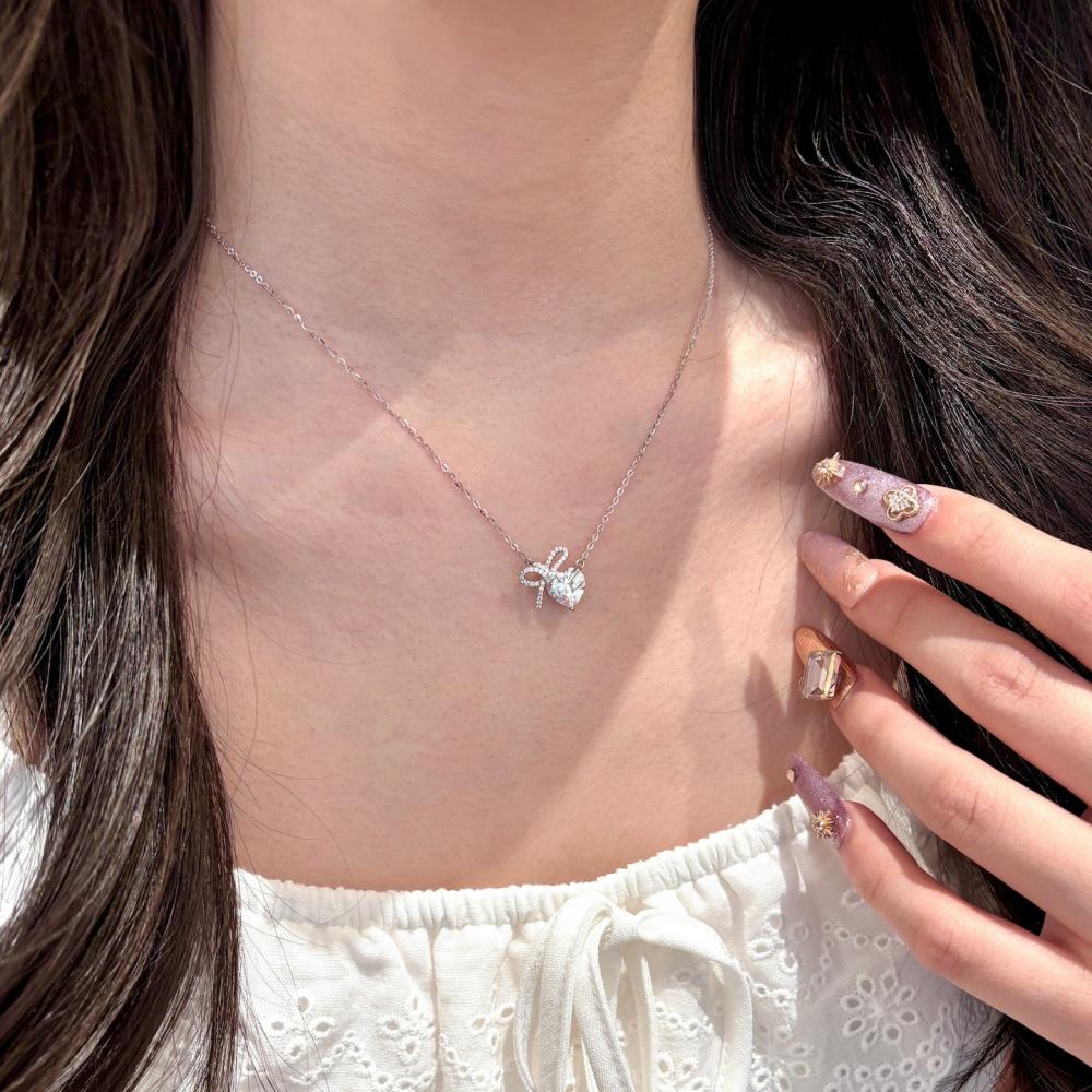 Stainless Steel Silver-Plated Zircon Bow Love Necklace 2026 New Style Exquisite Non-Fading Clavicle Chain Jewelry for Women