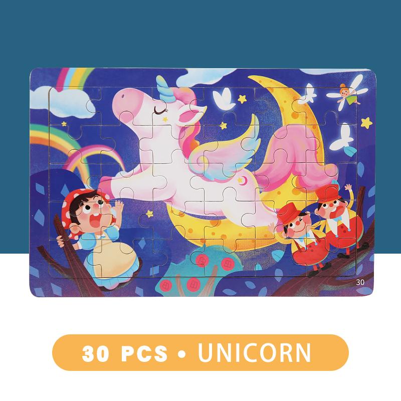 30 Piece Wooden 3D Puzzle Cartoon Animal & Vehicle Jigsaw Montessori Educational Toys for Kids Baby Years - Creative Gift