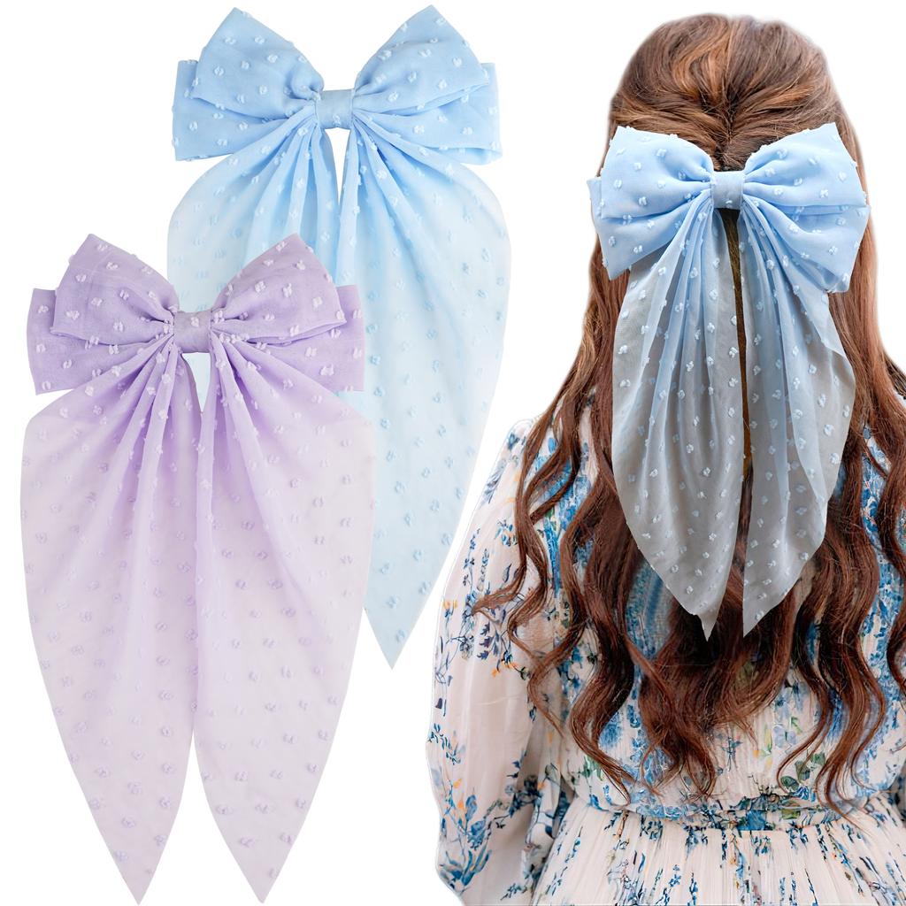 2Pcs Fashion Chiffon Bow Hair Clip Elegant Women Solid Spring Clip Hair Pin Retro Bow Hairpins Simple Headband Girls Hair Access