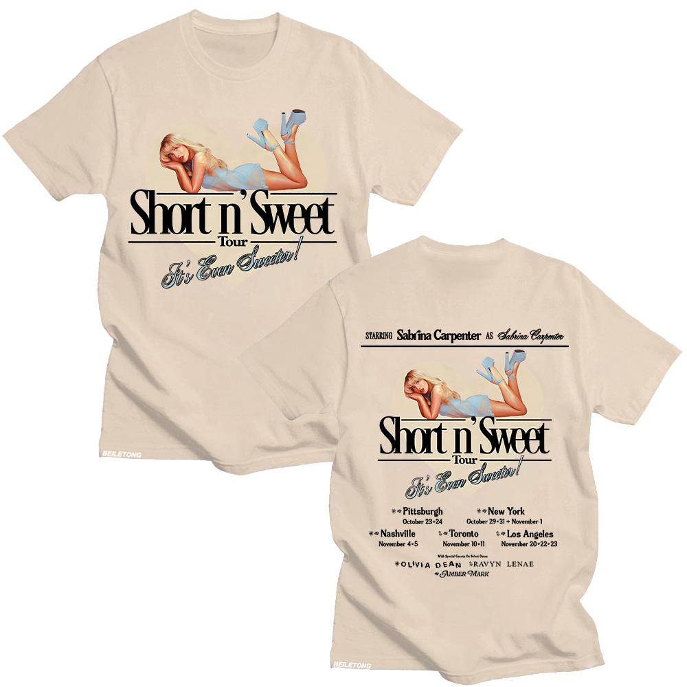 

Sabrina Carpenter Shot N Weet Tour 2025 T-shirt Cute and Sweet Woman Top Unisex Summer Print 100% Pure Cotton T-shirt 4XL