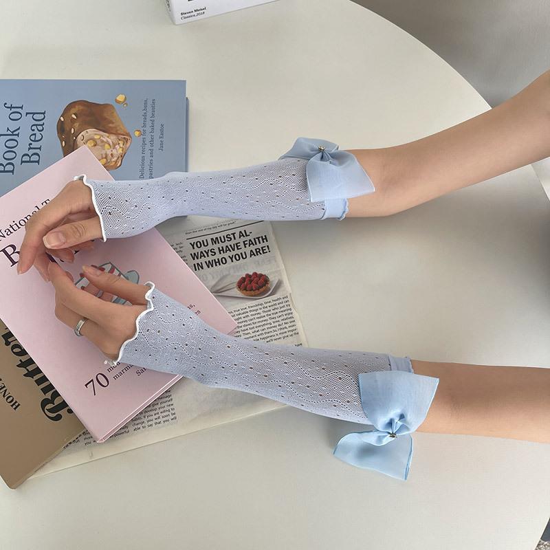 

Mary Mesh bow thin lace concealer sunscreen long girl sleeves gloves One size fits all синій