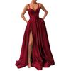Lady Dress Side Slit A-Line Satin Sleeveless Spaghetti Straps Banquet Dress for Parties