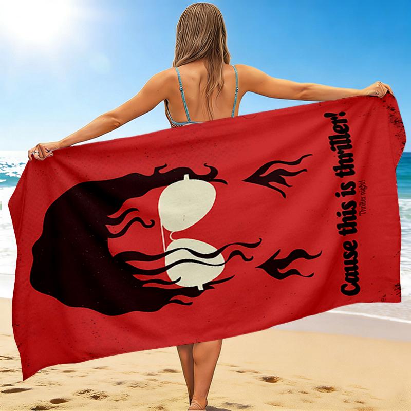 1Pc Thriller Night Poster Beach Towel, Quick Dry, Multi-Use for Beach Pool Gym Yoga Home Travel, Christmas, Halloween, Xmas Gift M929399