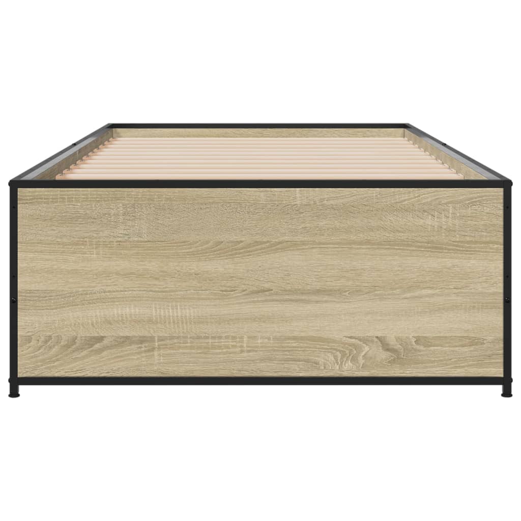 Bed Frame Sonoma Oak 75x190 cm Particleboard and Metal