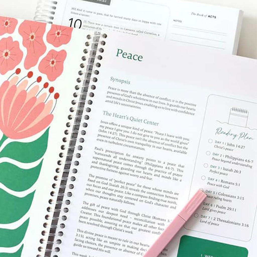 Bible za rok: Padesátidvotýdenní studijní průvodce Biblí pro ženy, Spirálový studijní deník, Krásný rok v Bibli((Velikost A4) 1ks)