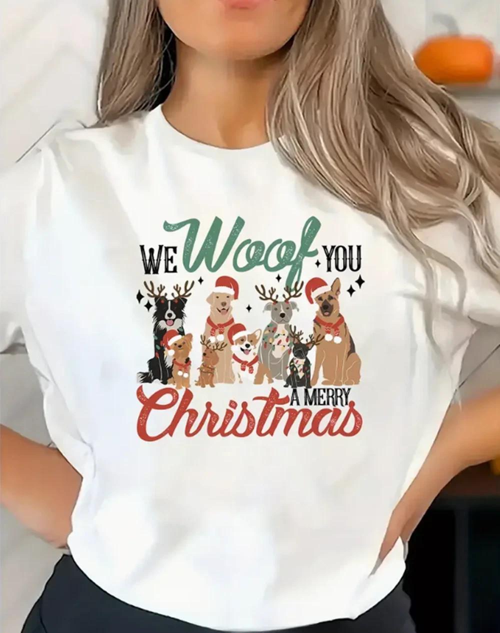 Christmas Dog Graphic T-Shirt Casual Xmas Festive Holiday T-shirt S