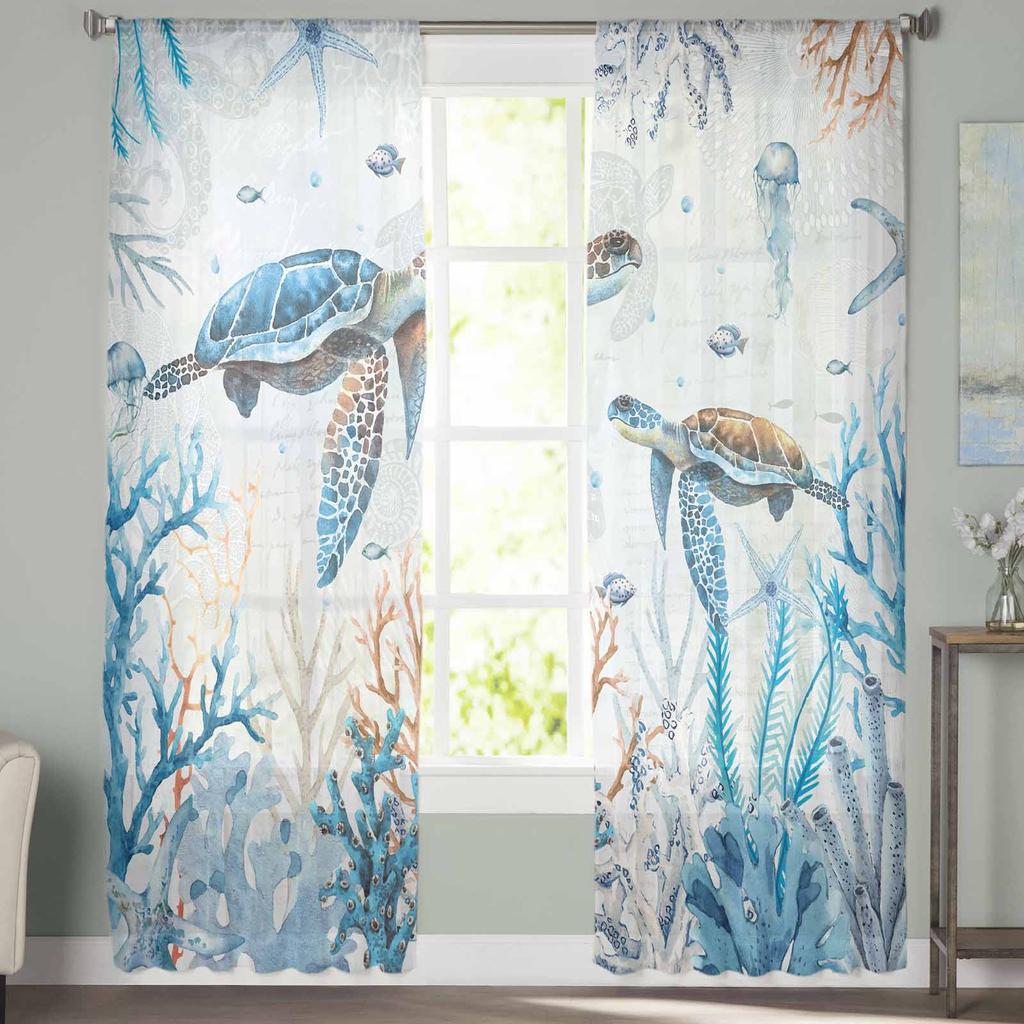 Marine Koraal in Zomer Tule Raamgordijnen voor Slaapkamer Luxe Huisdecoratie Draperieën in Woonkamer Chiffon Panelen