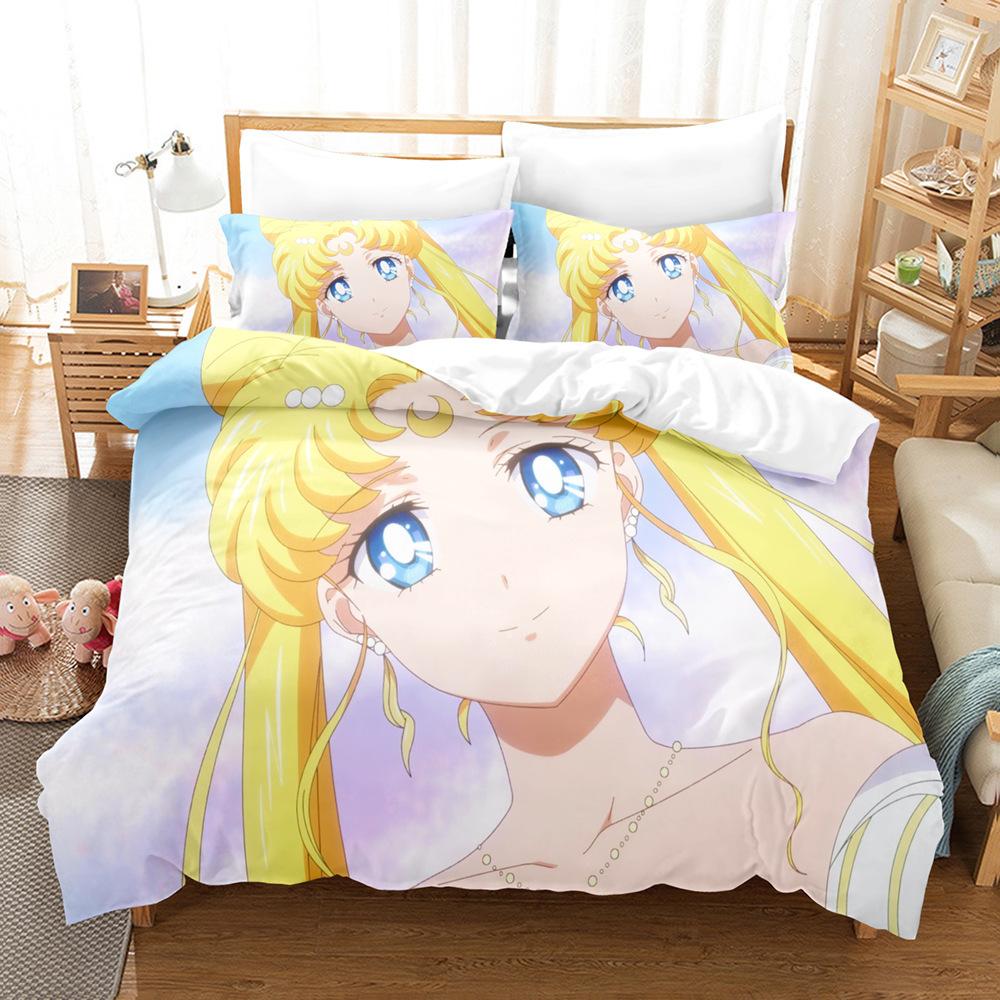 Sailor Moon Hare 3D Digital Printing Quilt Set Three-Piece Bedding