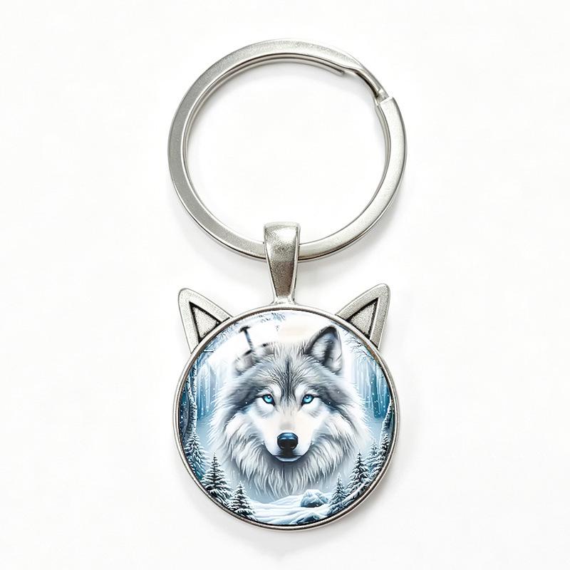 Lone Wolf Cat Ear Time Gem Keychain - Retro Style Unisex Alloy Keyring
