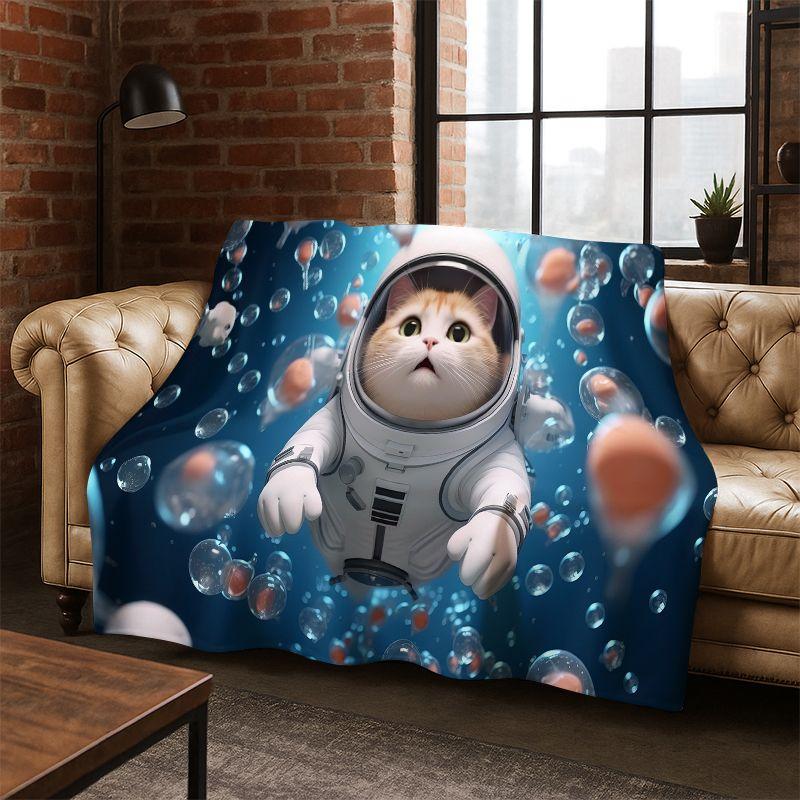Cute Cat Kitten Cartoon Flannel Blanket Soft Warm Blanket Throw Blanket for Bedroom Living Room Bed Travel Camping Picnic Gift