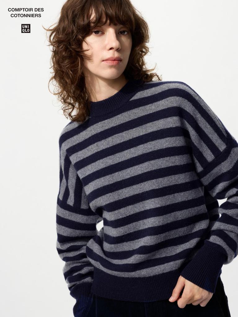 Uniqlo Lambswool Mock Neck Sweater  Stripe 