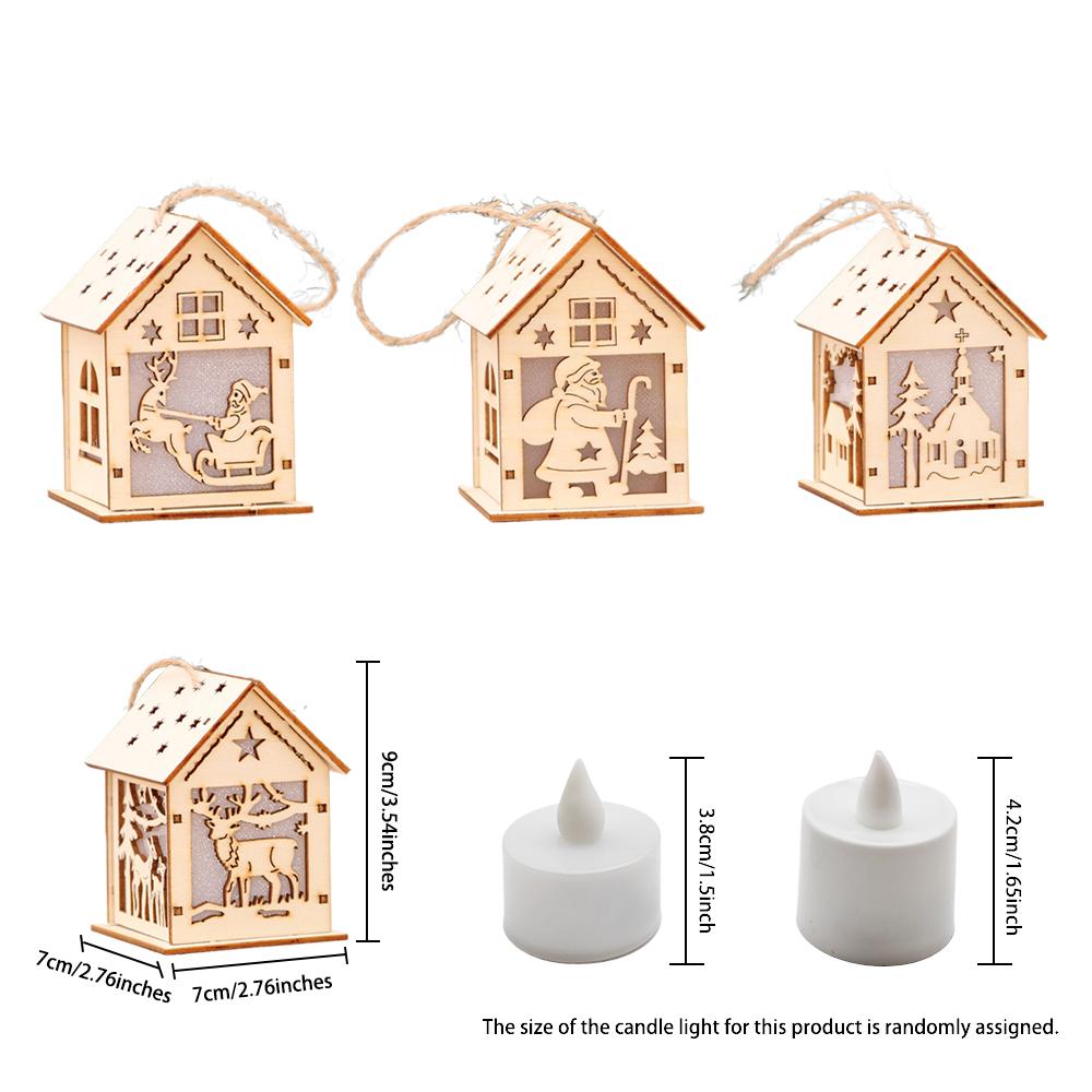 Christmas Tree Ornament, 2pcs Wooden Luminous Pendant Christmas Creative Small House Pendant for Xmas New Year  Home Party Decor