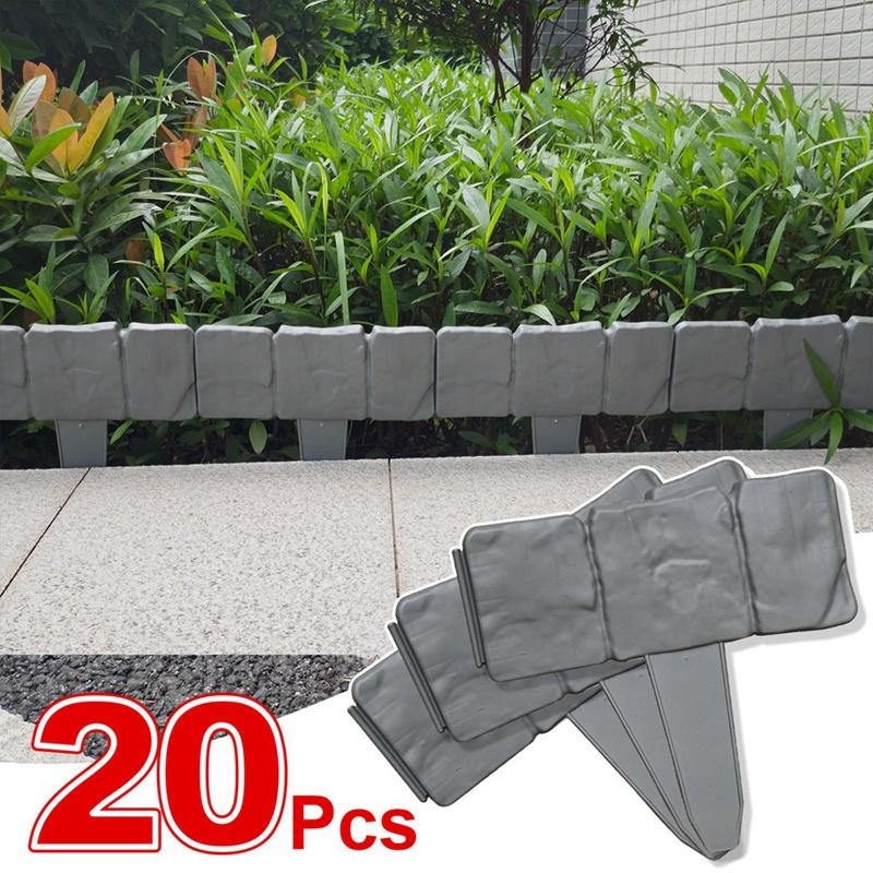 8/12/16pcs Garden Landscape Edging Borders Insert Plastic Imitation Stone Effect Fence DIY Lightweight for Outdoor Patio Balcony Yard
