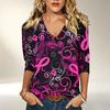 Women's V-Neck Printed 3/4 Sleeve Blouse Casual Top