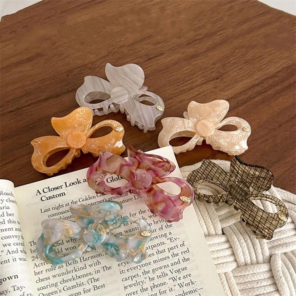 Korean Style Bowknot Barrettes Sweet French Shark Clip Bow Acetic Acid Hair Claw  Hair Accessories