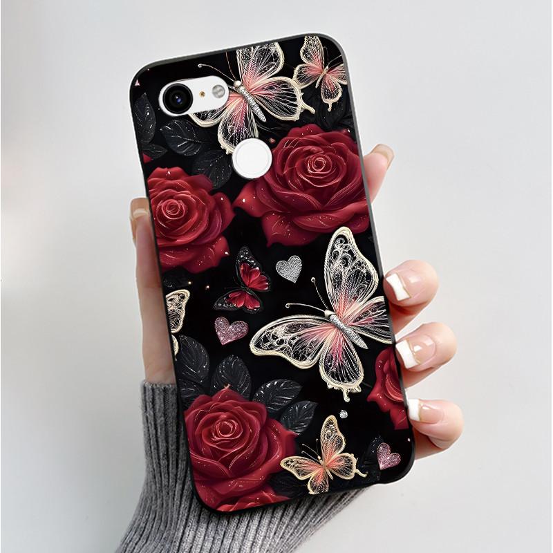 For Google Pixel 3 XL Case Black Bumper Soft TPU Silicone Cover for Pixel 3 XL Phone Cases Pixel3 3XL Butterfly Flower Capa