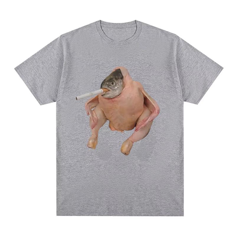 Fish Face Chicken Smoking A Cigarette Meme T shirt Funny UnisexWomen Clothing Harajuku Tshirt Unisex  Cotton Graphic T Shirts