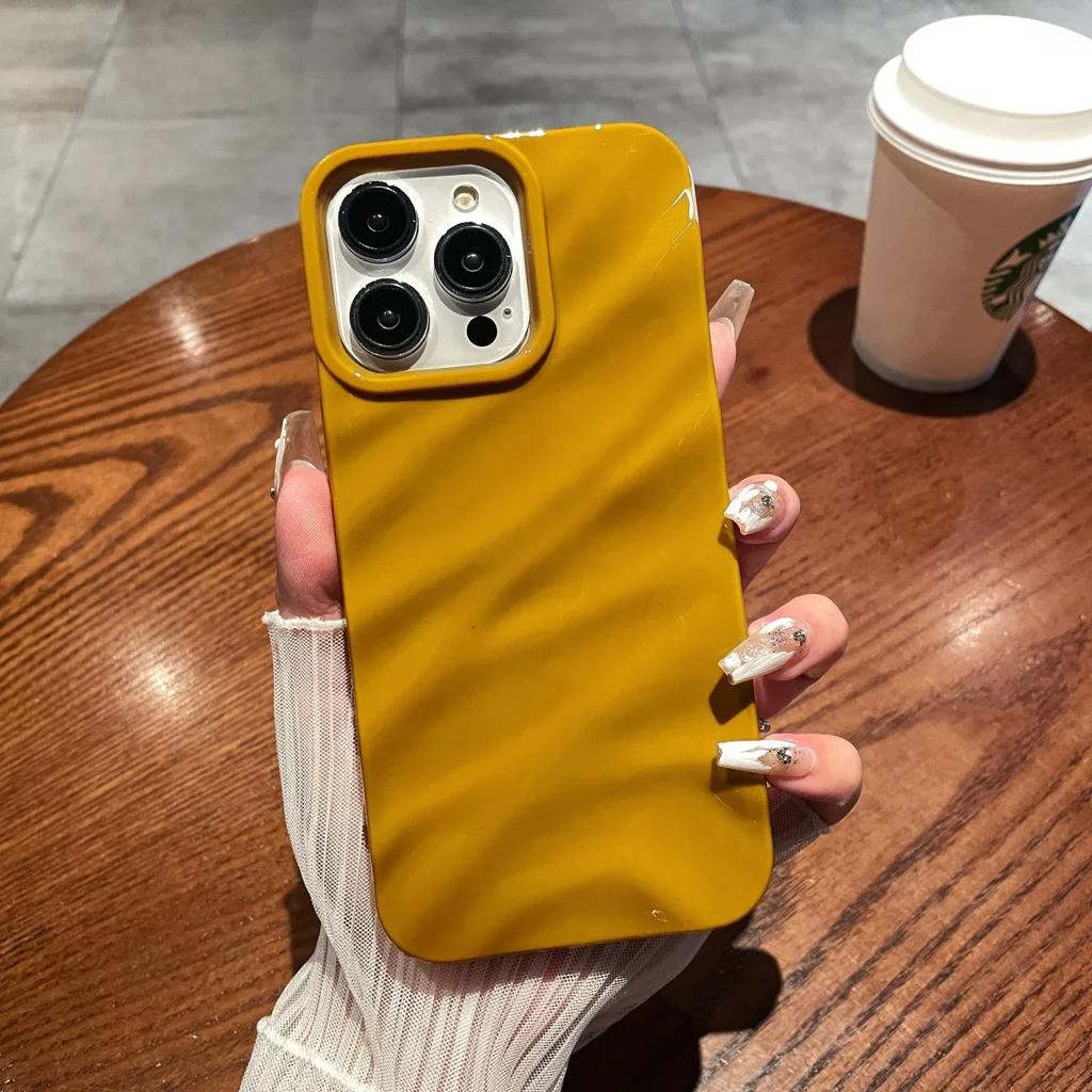 Luxury 3D Wavy Pattern Phone Case For iPhone 16 15 14 13 12 Pro Max Plus Solid Color Glossy Soft Silicone Case Phone Accessories