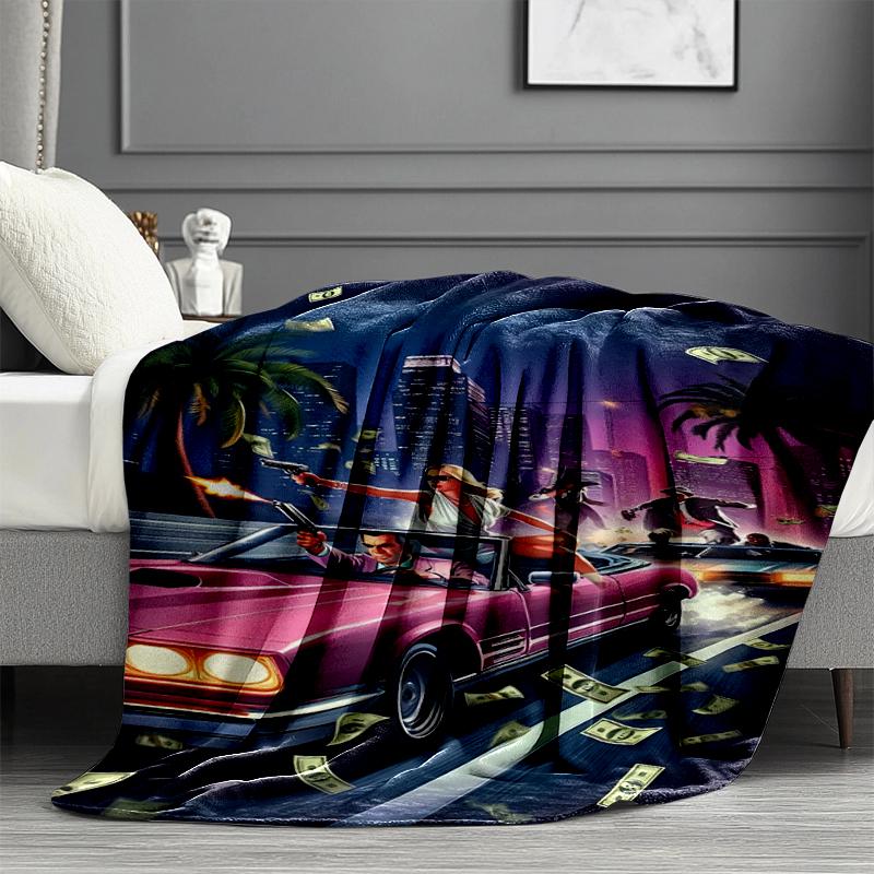 Coperta con Stampa Grand Theft Auto VI - Morbida e Confortevole, per Camera da Letto, Viaggio, Divano, Decorazione Casa - Regalo di Compleanno o Natale per Amico