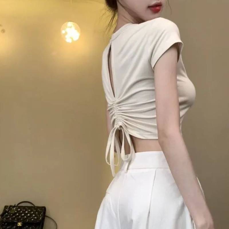 Tshirt For Women With Tiefront Design And Hollow Back For Casual Summer Wear
