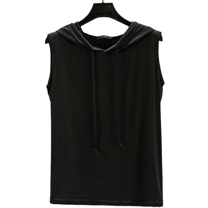 Spring Summer Women's Sleeveless Modal Vest Hooded Sweatshirt - Plus Size Slimming Loose Fit