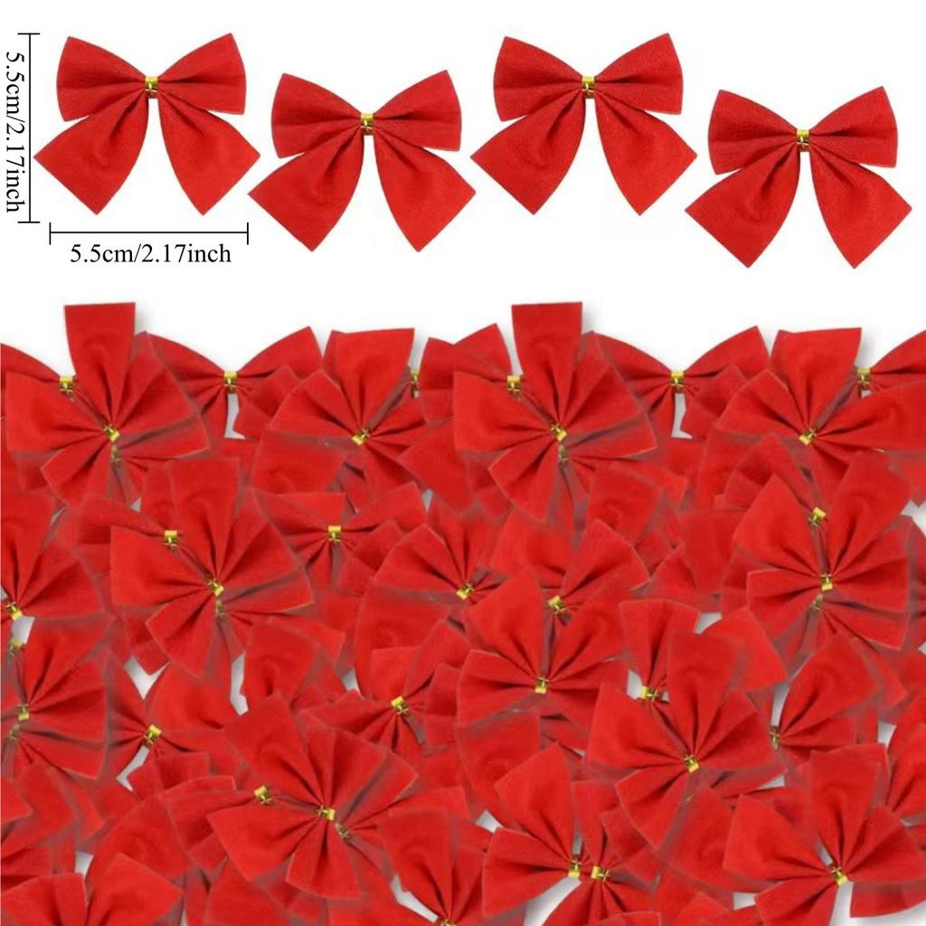 12-120PCS Christmas Bow Red Velvet Bow Xmas Tree Pendant Xmas Tree Pendant Wedding New Year Party Decor DIY Gift Box Wrapping