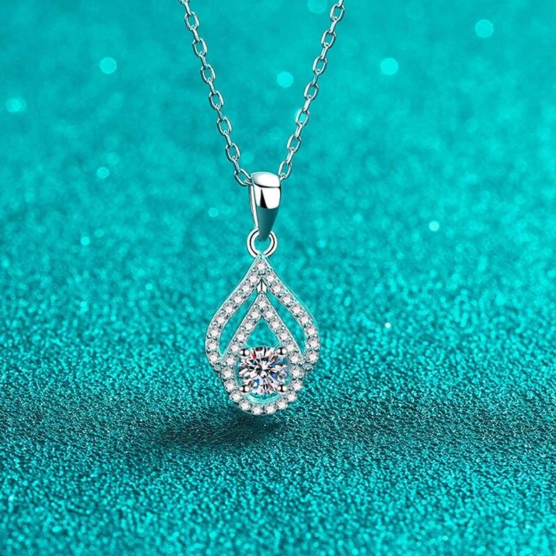 D culoare 4mm 0.3CT 100% colier moissanit real pentru femei nunta design goluit pandantiv picătură de apă strălucitoare argint S925