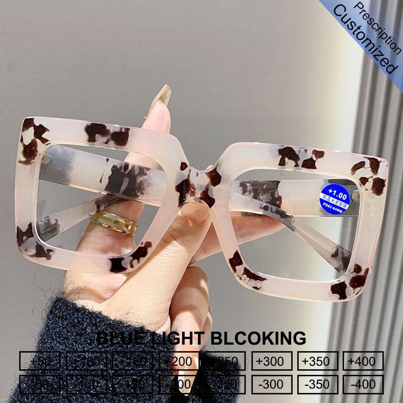 Vintage Oversized Square Reading Glasses Women Myopia Customize Prescription Optical Lens Anti Blue Light Photochromic Frame